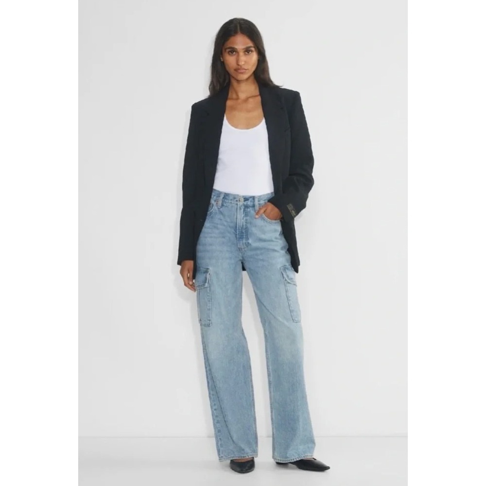 Denim Forum The '90s Millie‎ Hi-Rise Cargo Jeans Light Wash Wide Leg Size 26